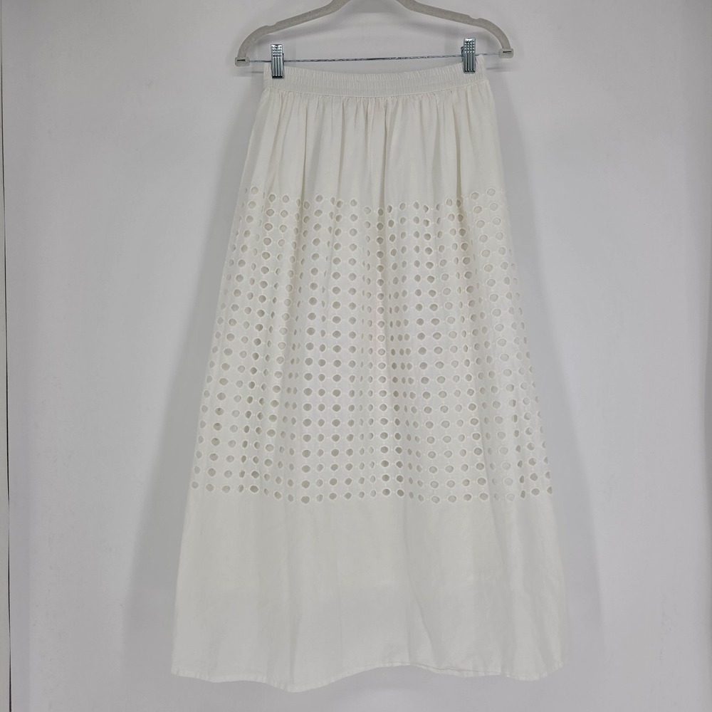 Womens 100% Cotton Eyelet Maxi Skirt Small Minimalist Summer Capsule Fairy White - Picture 10 of 11